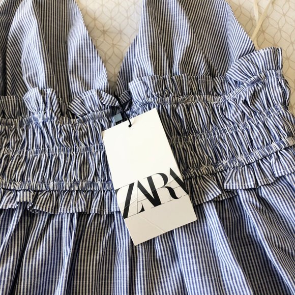 COPY - Zara Striped Shirred Ruffle Trim Backless Cami Dress - Picture 6 of 10